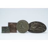 Four patinated bronze plaques and reliefs, mainly Belgian school, 19th/20th C.