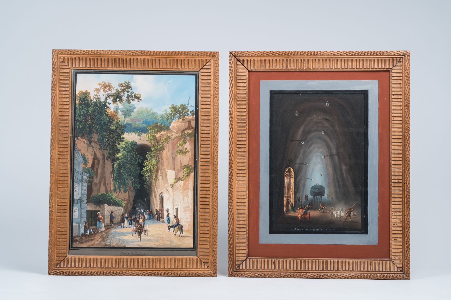 Italian school: Two Neapolitan views ('Grotta di Posilipo' and 'Interno della Grotta di Posilipo'),