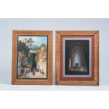 Italian school: Two Neapolitan views ('Grotta di Posilipo' and 'Interno della Grotta di Posilipo'),