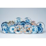 15 various blue, white and polychrome Dutch Delft plates, 18th C.
