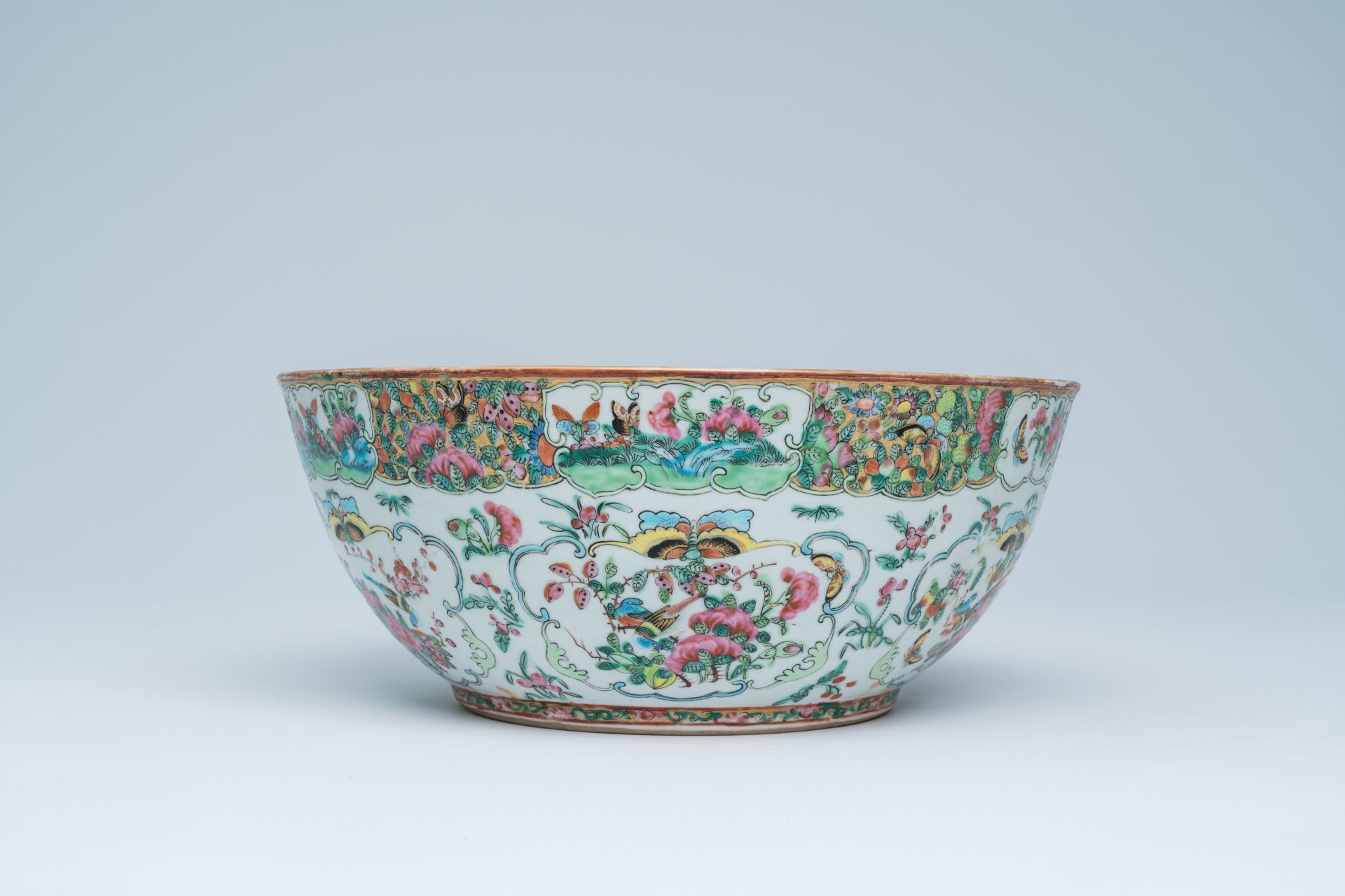 A Chinese Canton famille rose Islamic market bowl with birds and butterflies among blossoming branch - Image 4 of 18
