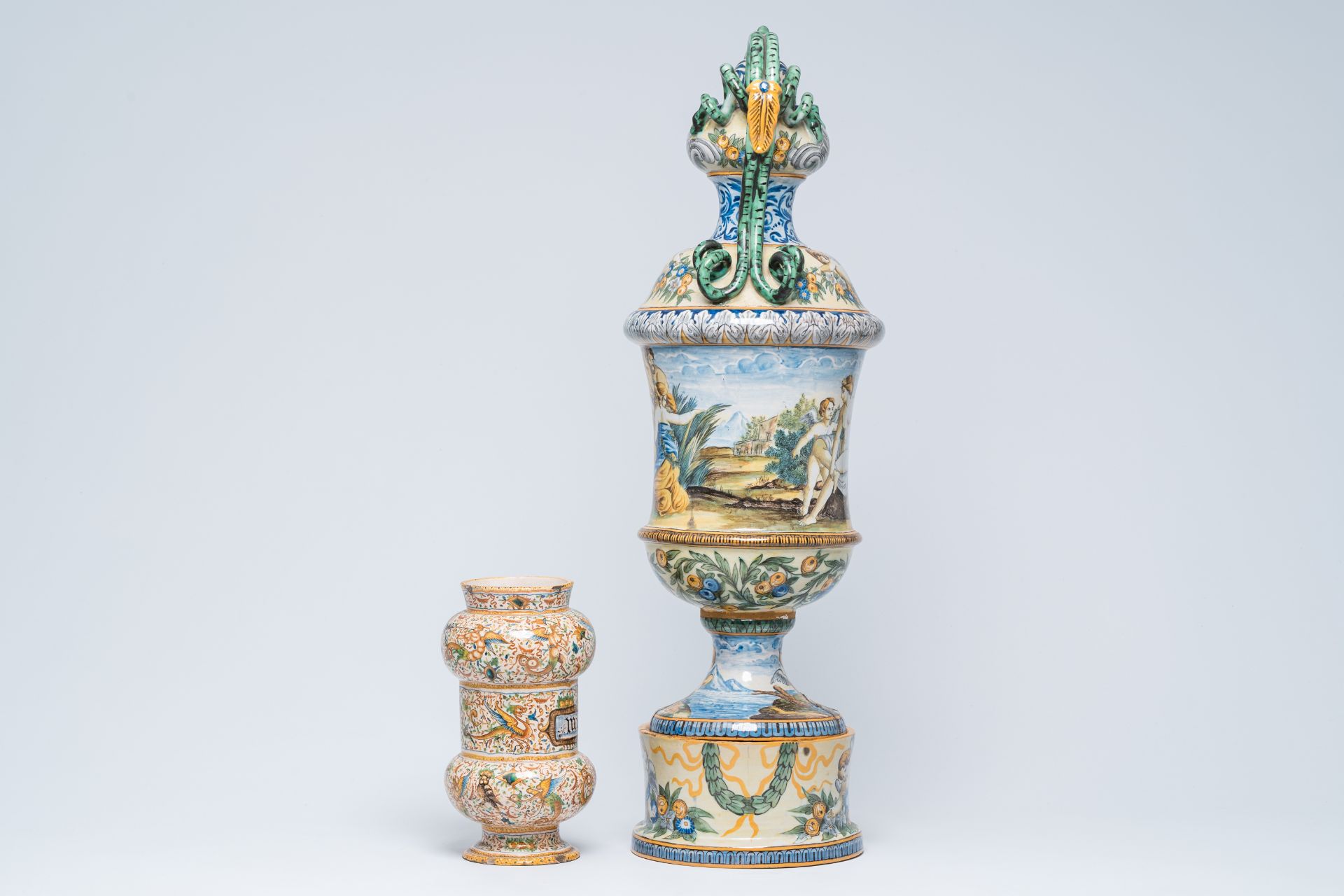 A large Italian maiolica vase and an albarello, 19th C. - Image 4 of 9