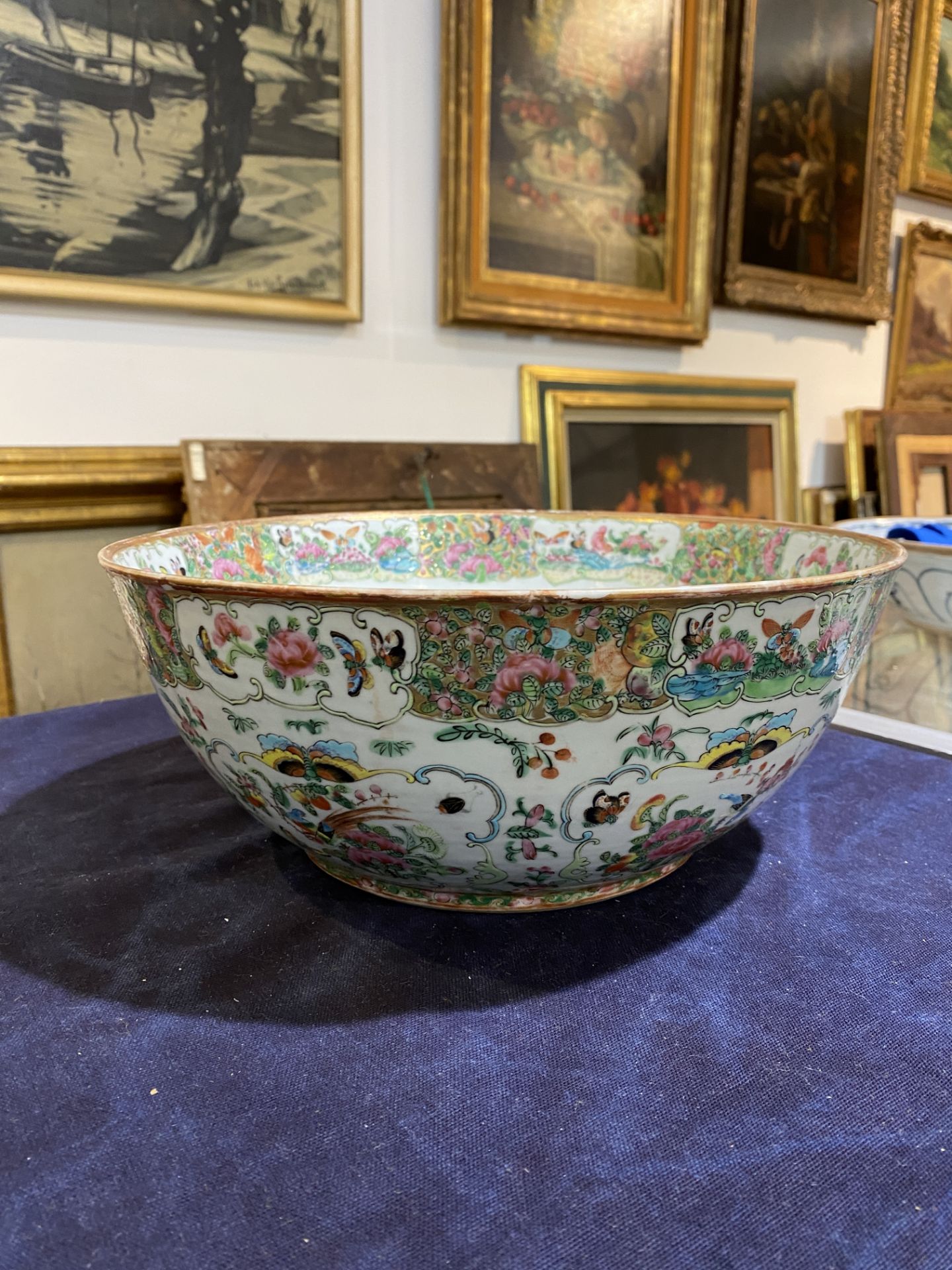A Chinese Canton famille rose Islamic market bowl with birds and butterflies among blossoming branch - Image 12 of 18