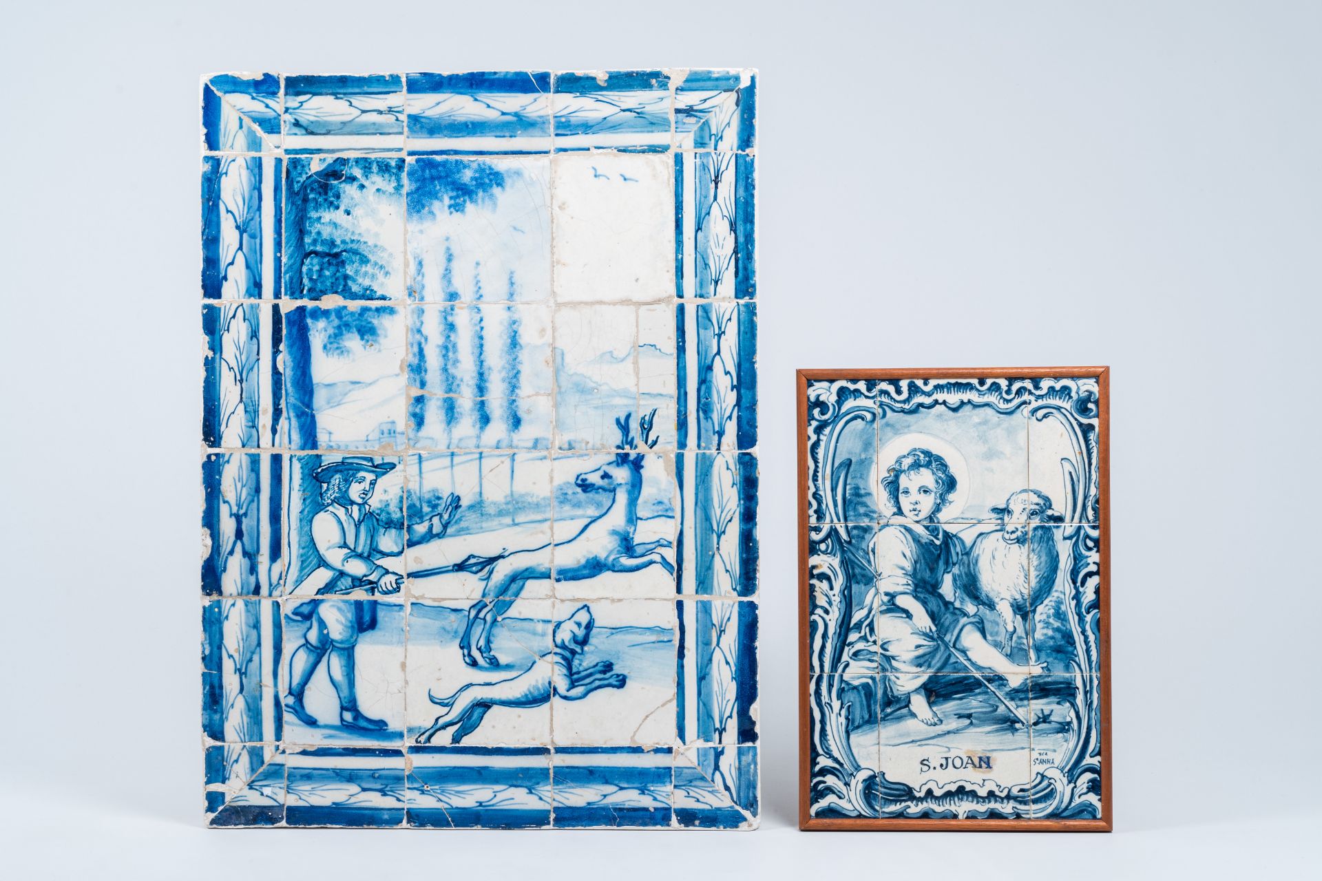 Two blue and white Portuguese tile murals and two sets of four Dutch Delft tiles, 17th C. and later - Bild 2 aus 5