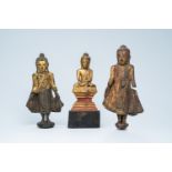 Three partly inlaid gilt wood figures of Buddha, Burma or Thailand, 19th/20th C.