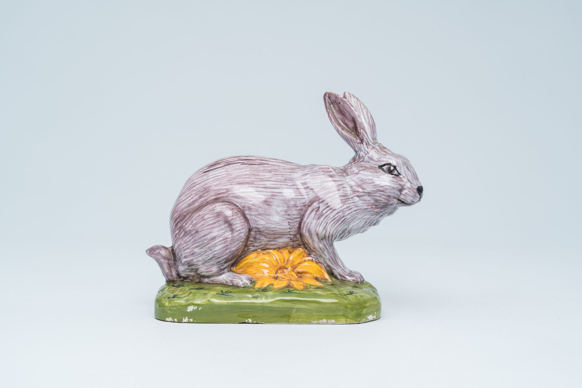 A polychrome model of a rabbit, Desvres, North of France, ca. 1900 - Image 2 of 7