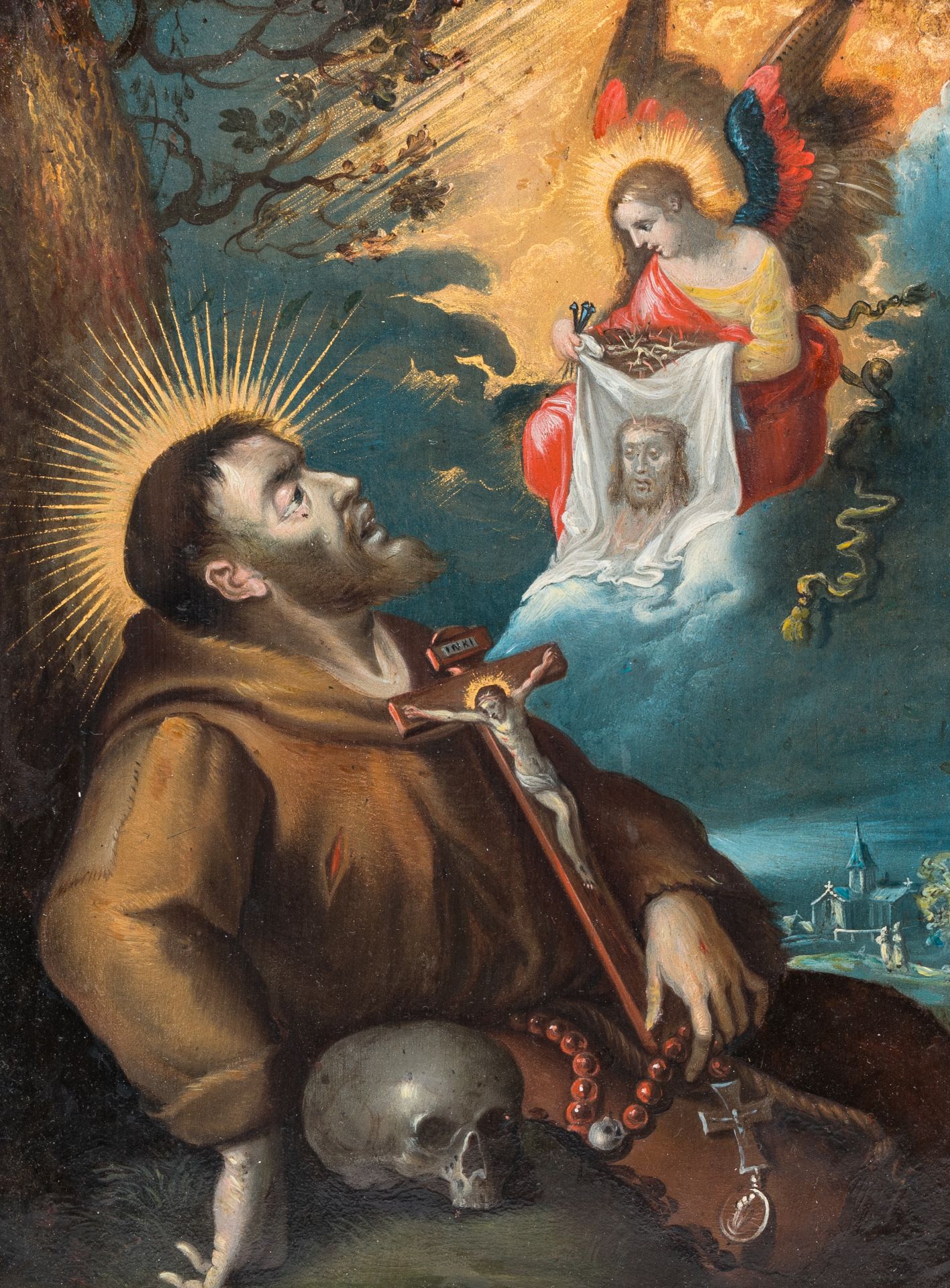 Southern European School: Saint Francis of Assisi in ecstasy, oil on copper, 18th C.