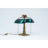 An English brass and glass two-light banker's lamp, Christopher Wray, 20th C.