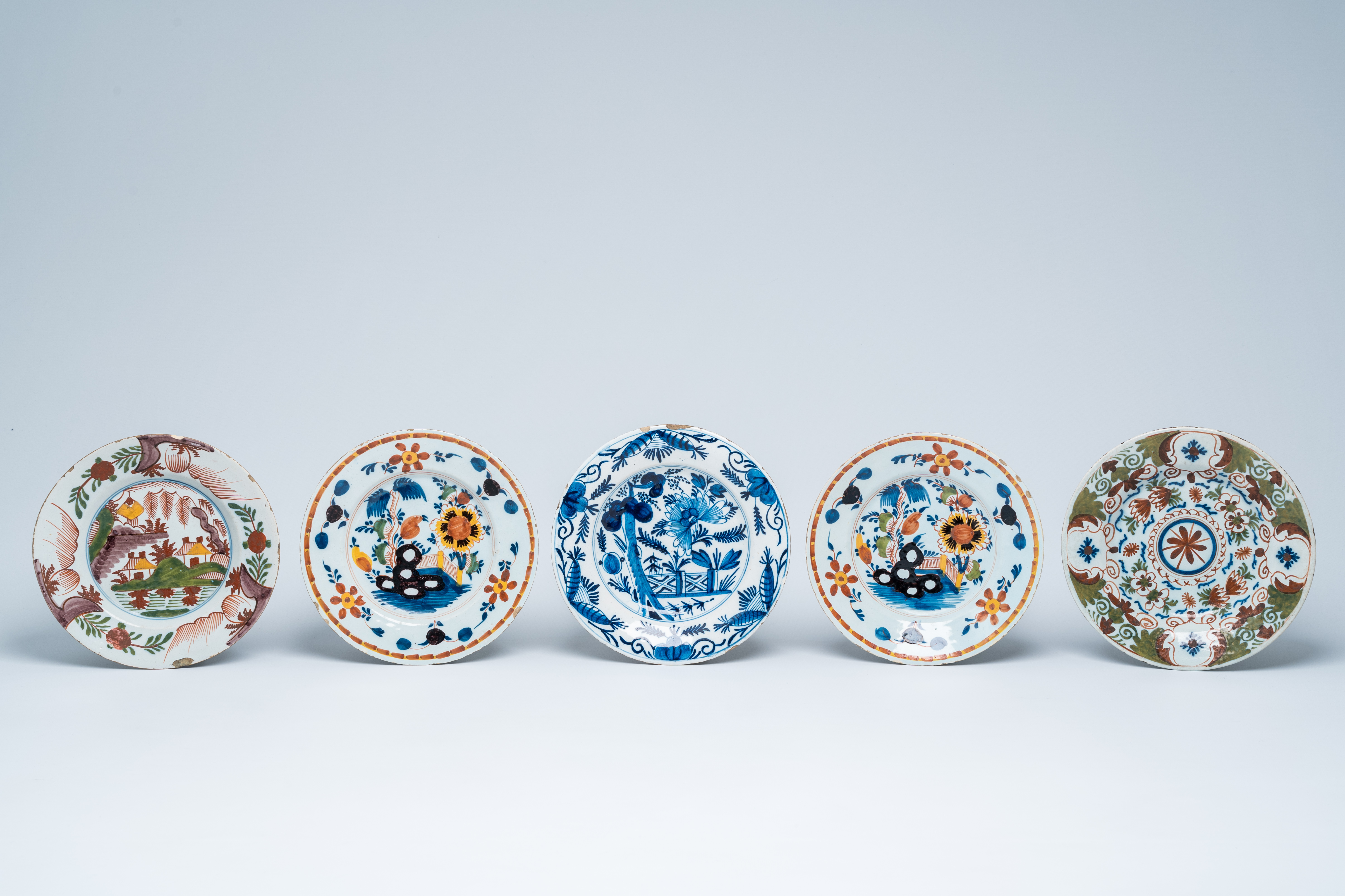 15 various blue, white and polychrome Dutch Delft plates, 18th C. - Image 2 of 7