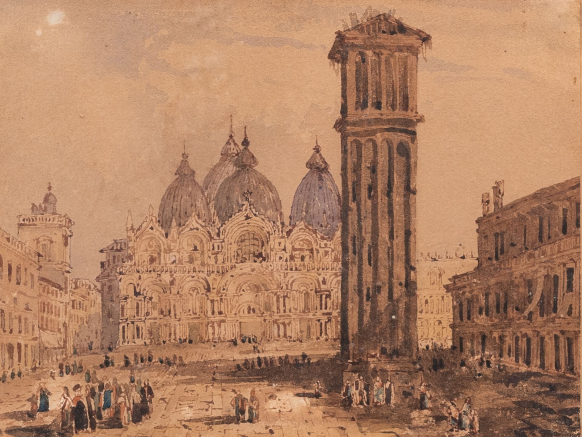 Italian school: View of St. Mark's Square or Piazza San Marco in Venice, watercolour on paper, 19th