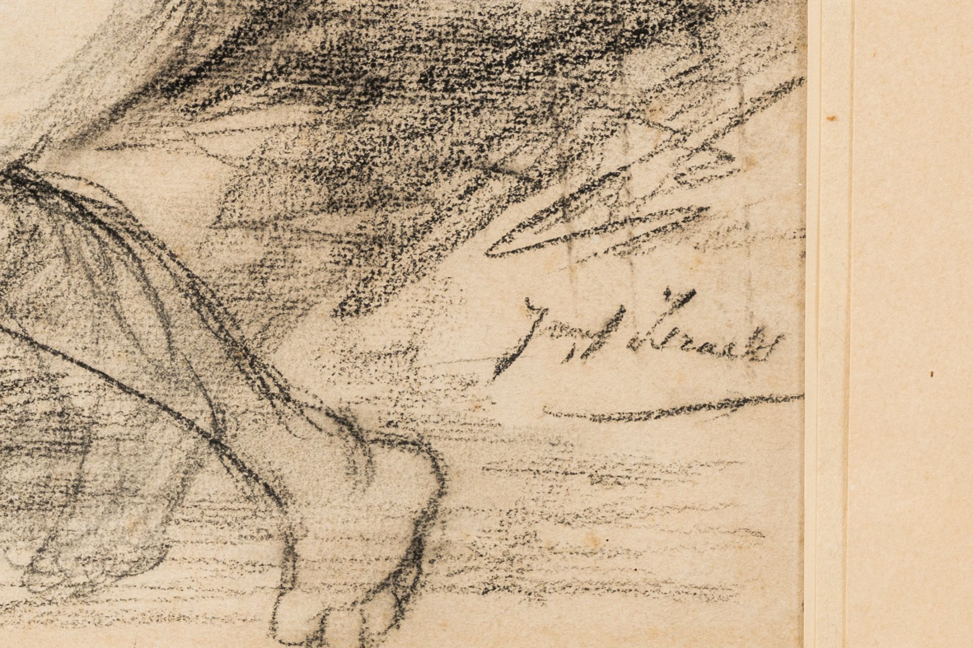 Jozef Israels (1824-1911, in the manner of): Seamstress on a bench, charcoal on paper - Image 4 of 5