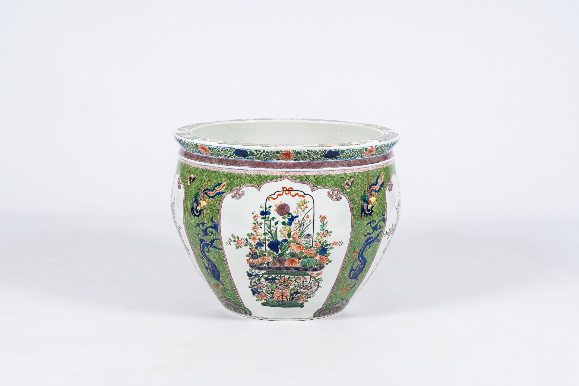 A French Samson famille verte style jardiniere with phoenixes, dragons and flower baskets, Paris, 19