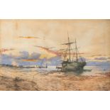 William Dalglish (1860-1909): Unloading the cargo at sunset, watercolour on paper, dated 1881