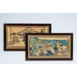 Two Japanese Ukiyo-e woodblock triptychs, 19th C.