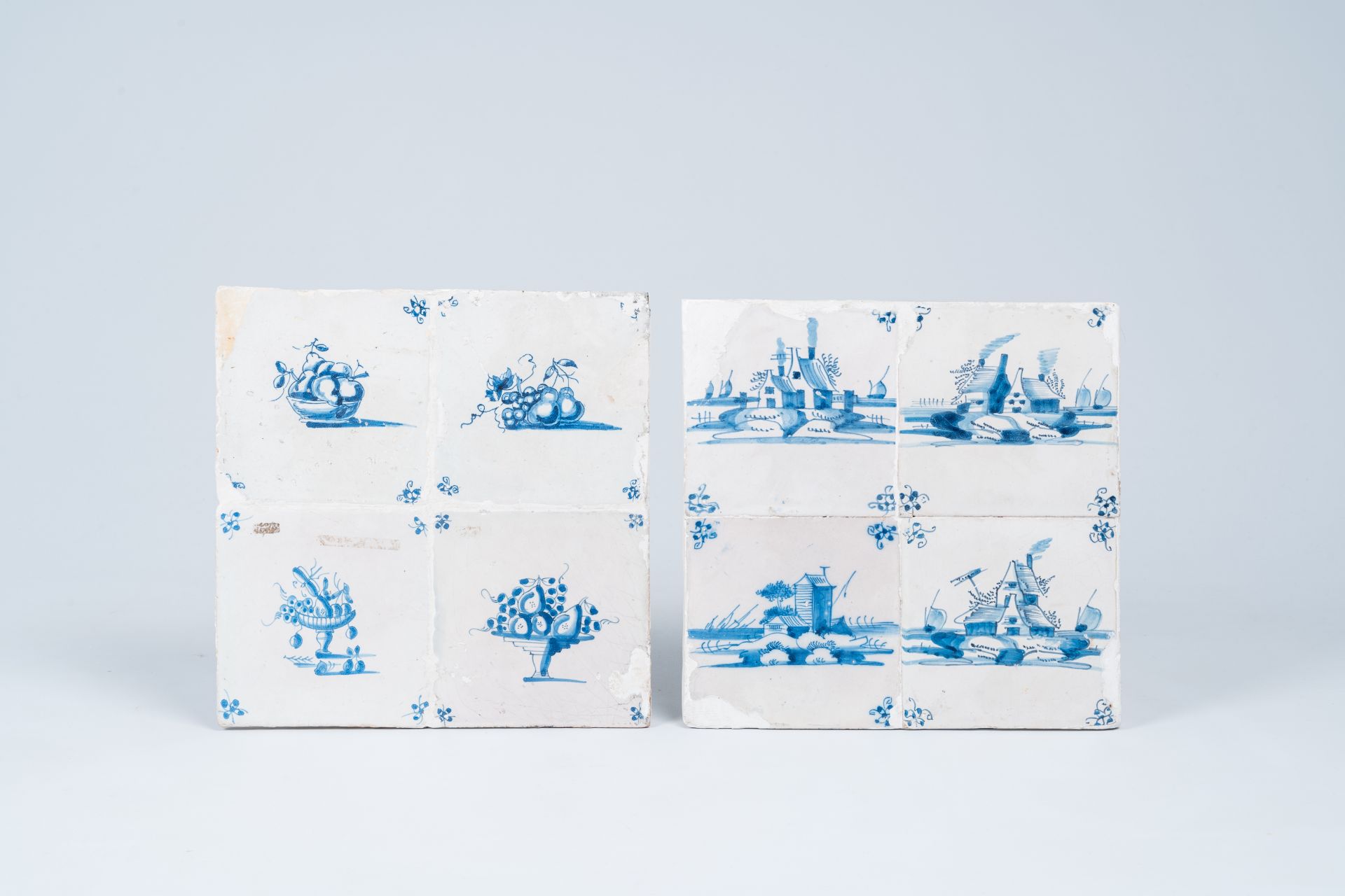 Two blue and white Portuguese tile murals and two sets of four Dutch Delft tiles, 17th C. and later - Bild 4 aus 5