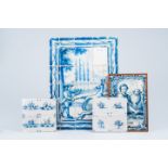 Two blue and white Portuguese tile murals and two sets of four Dutch Delft tiles, 17th C. and later