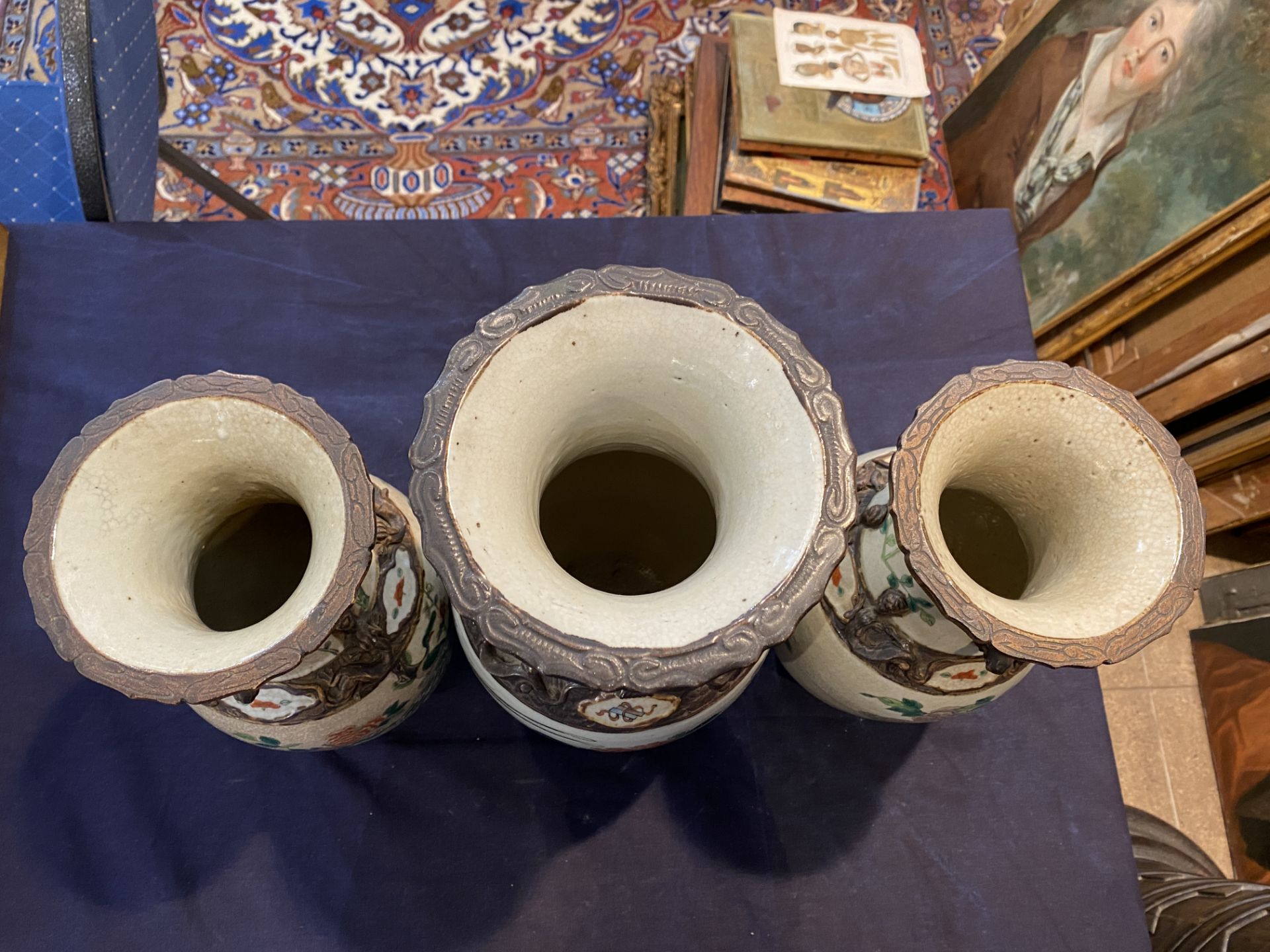 Three Chinese Nanking crackle glazed famille verte vases with birds among blossoming branches, 19th - Image 11 of 15