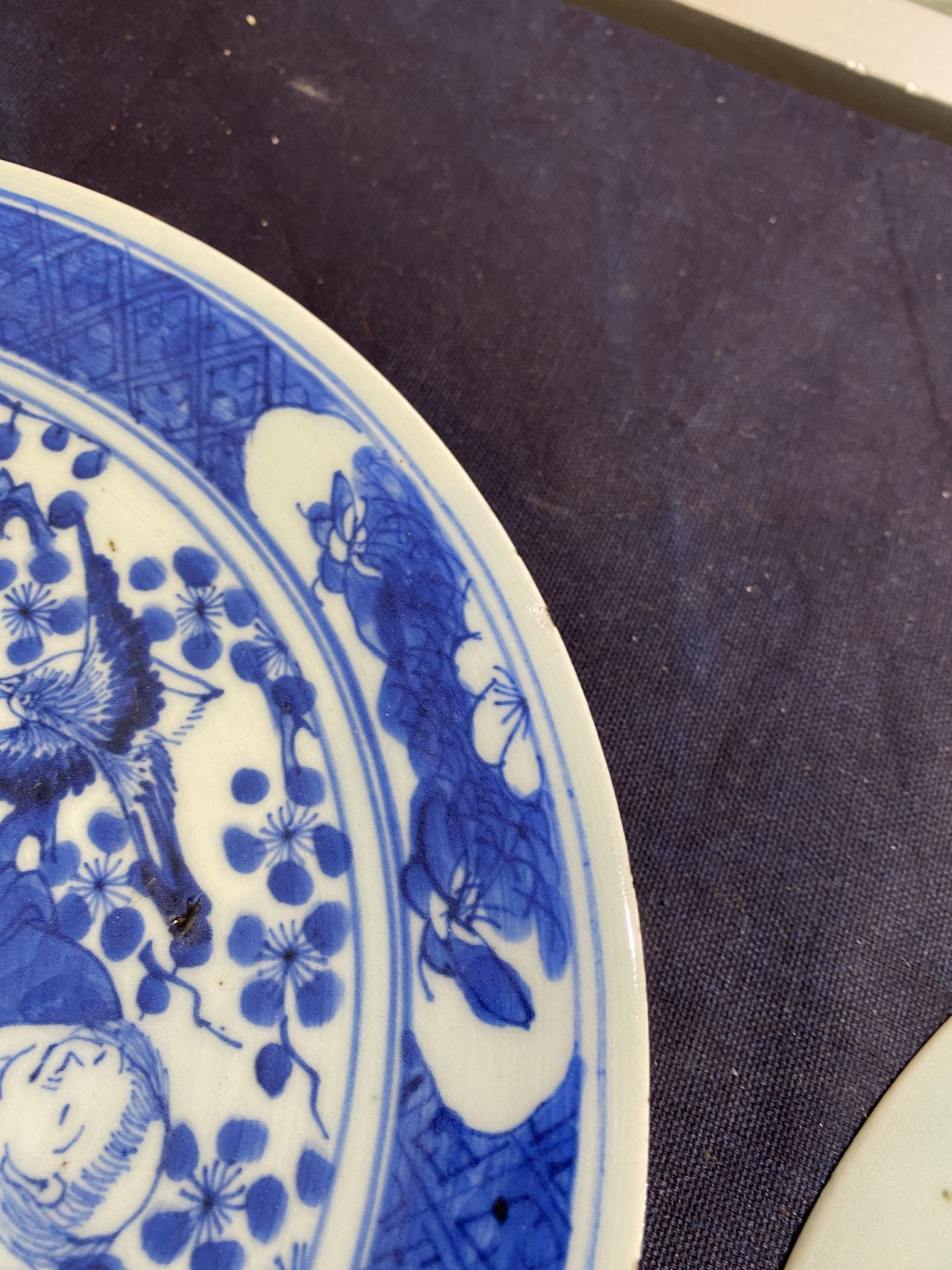 Four Chinese blue and white chargers with figures and birds among blossoming branches, 19th C. - Image 10 of 17