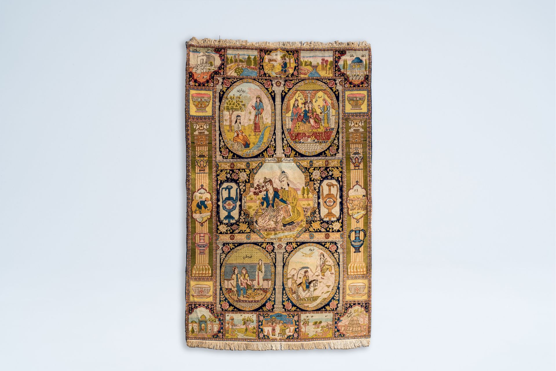 An Iranian pictorial rug with Layla and Majnun, probably Tabriz, 19th c.