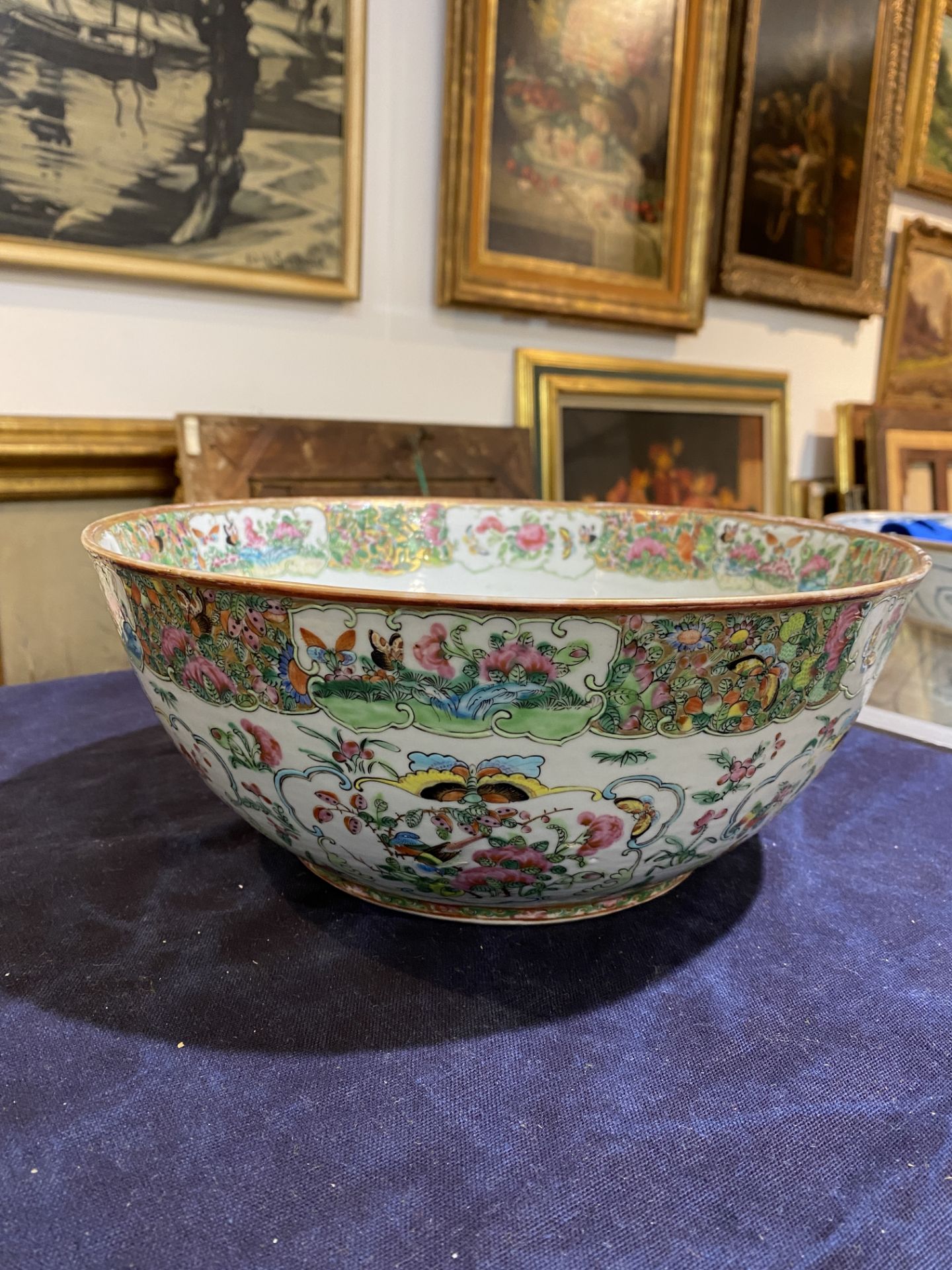 A Chinese Canton famille rose Islamic market bowl with birds and butterflies among blossoming branch - Image 9 of 18