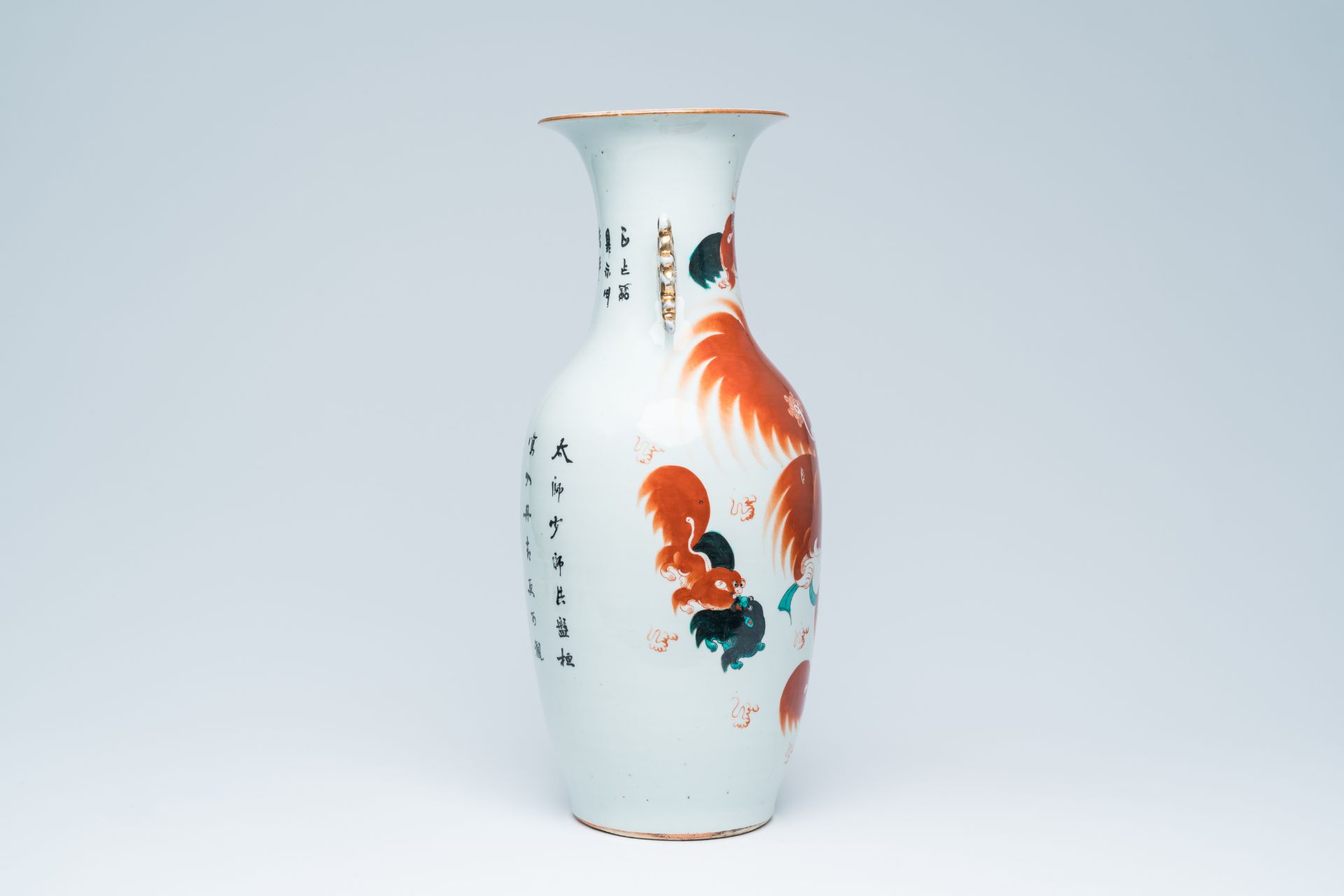 A Chinese iron red 'Buddhist lions' vase, 19th/20th C. - Image 4 of 16