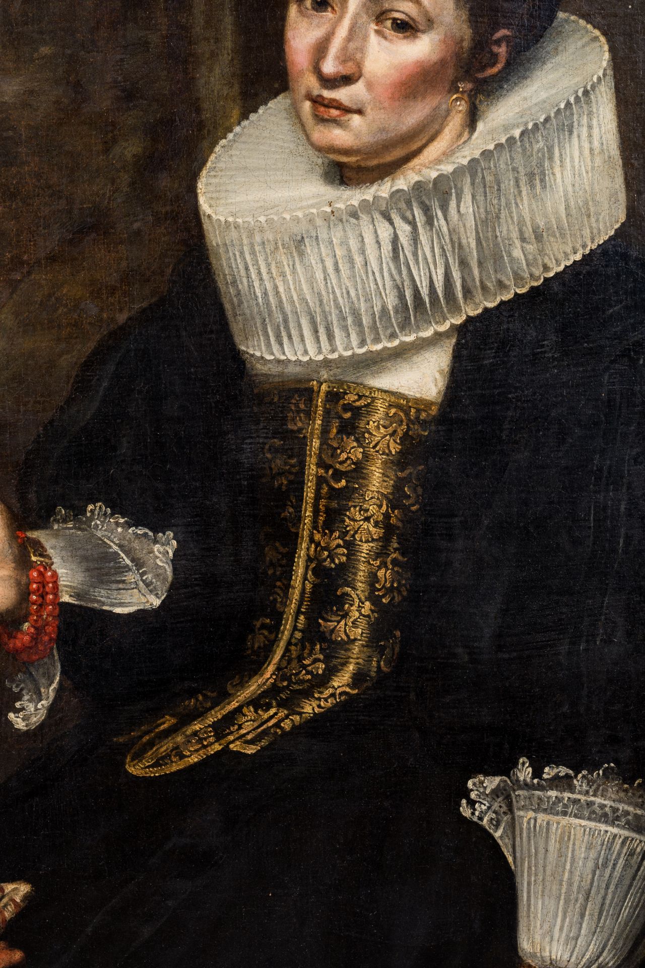 Flemish school, in the manner of Cornelis de Vos (1584-1651): Portrait of a lady, oil on canvas, 17t - Image 7 of 7