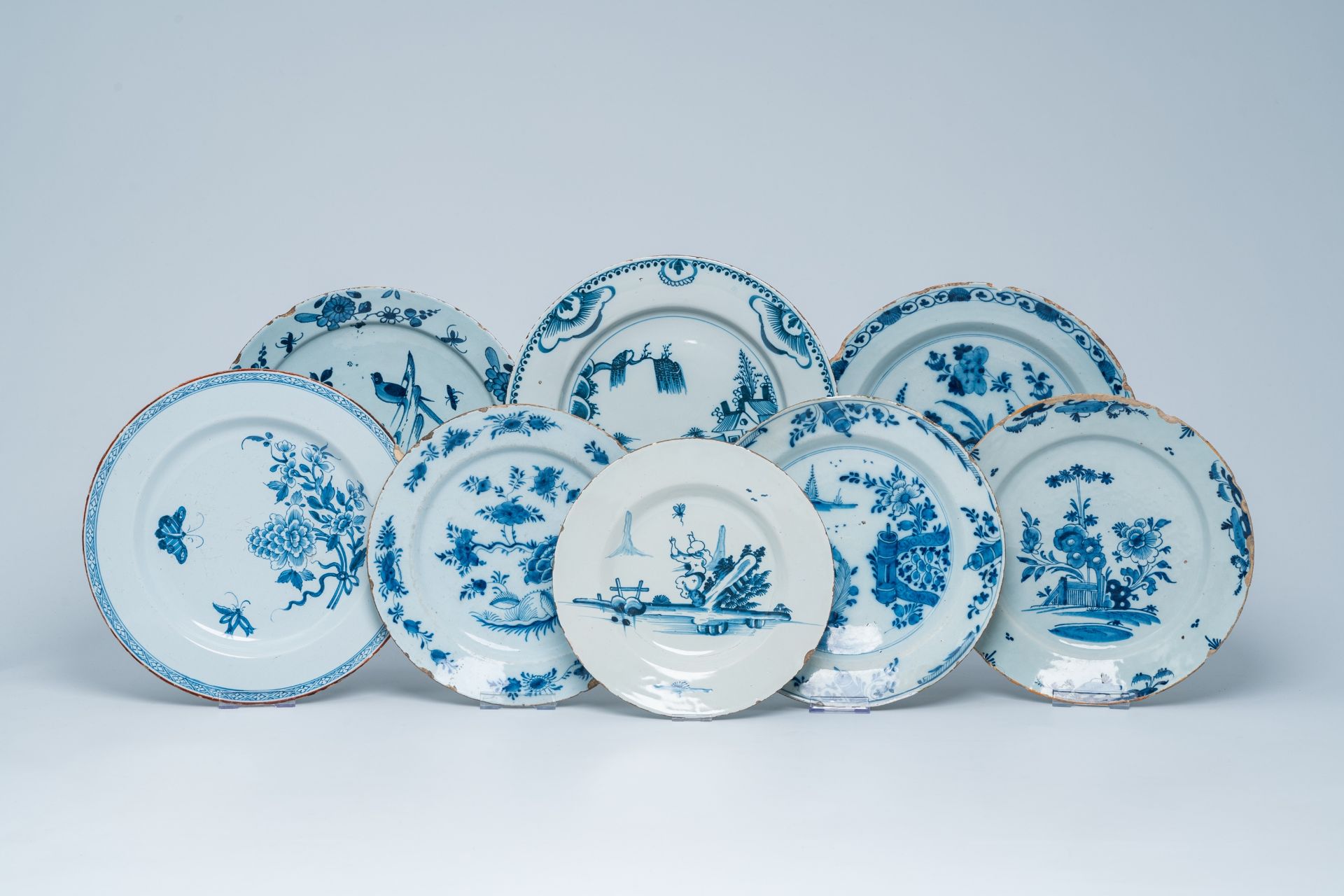 Eight blue and white Delft dishes, England and The Netherlands, 18th C.
