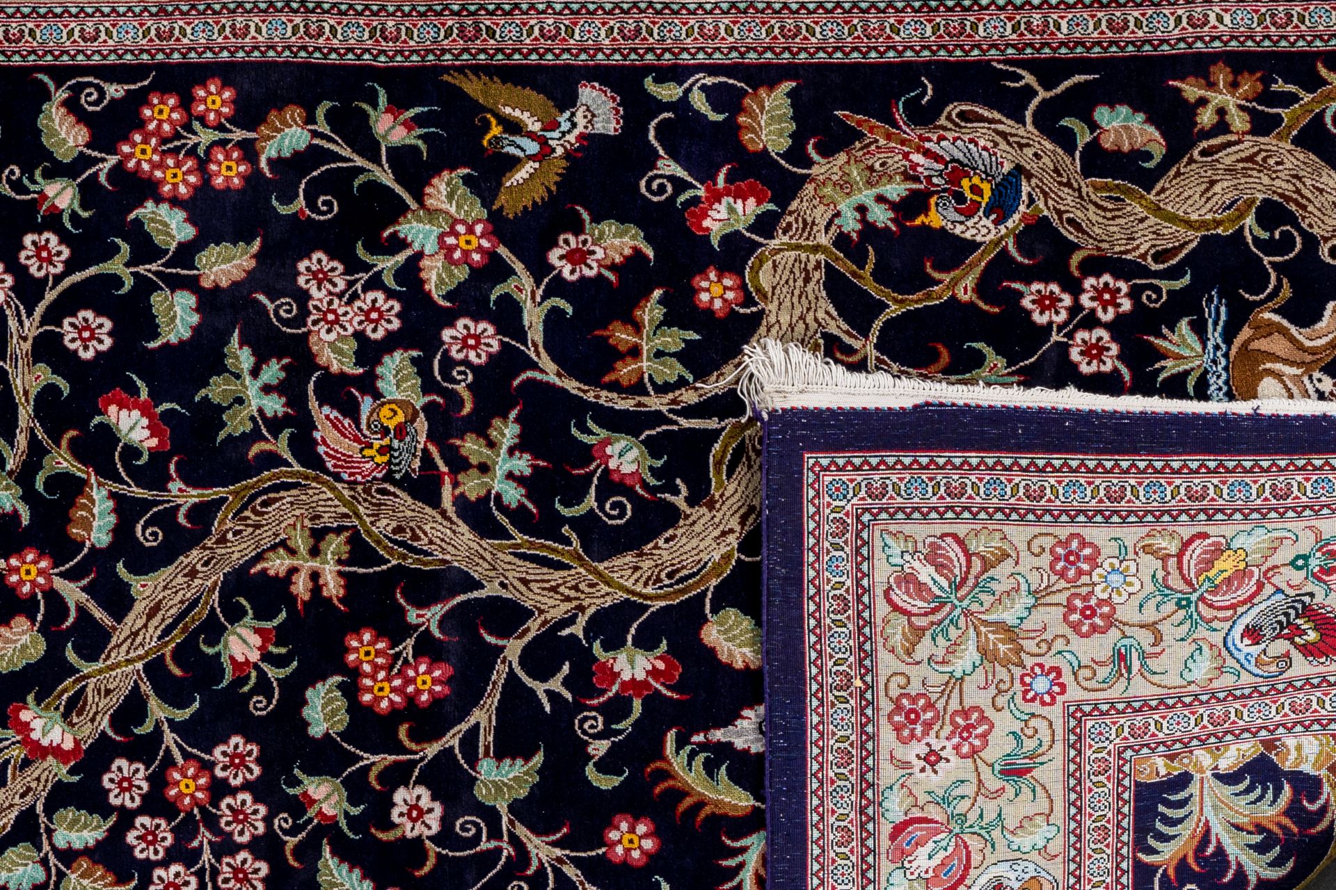 A Persian Qom (Qum/Ghom) rug with deer and birds among blossoming branches, silk on silk, Iran, 20th - Image 3 of 3