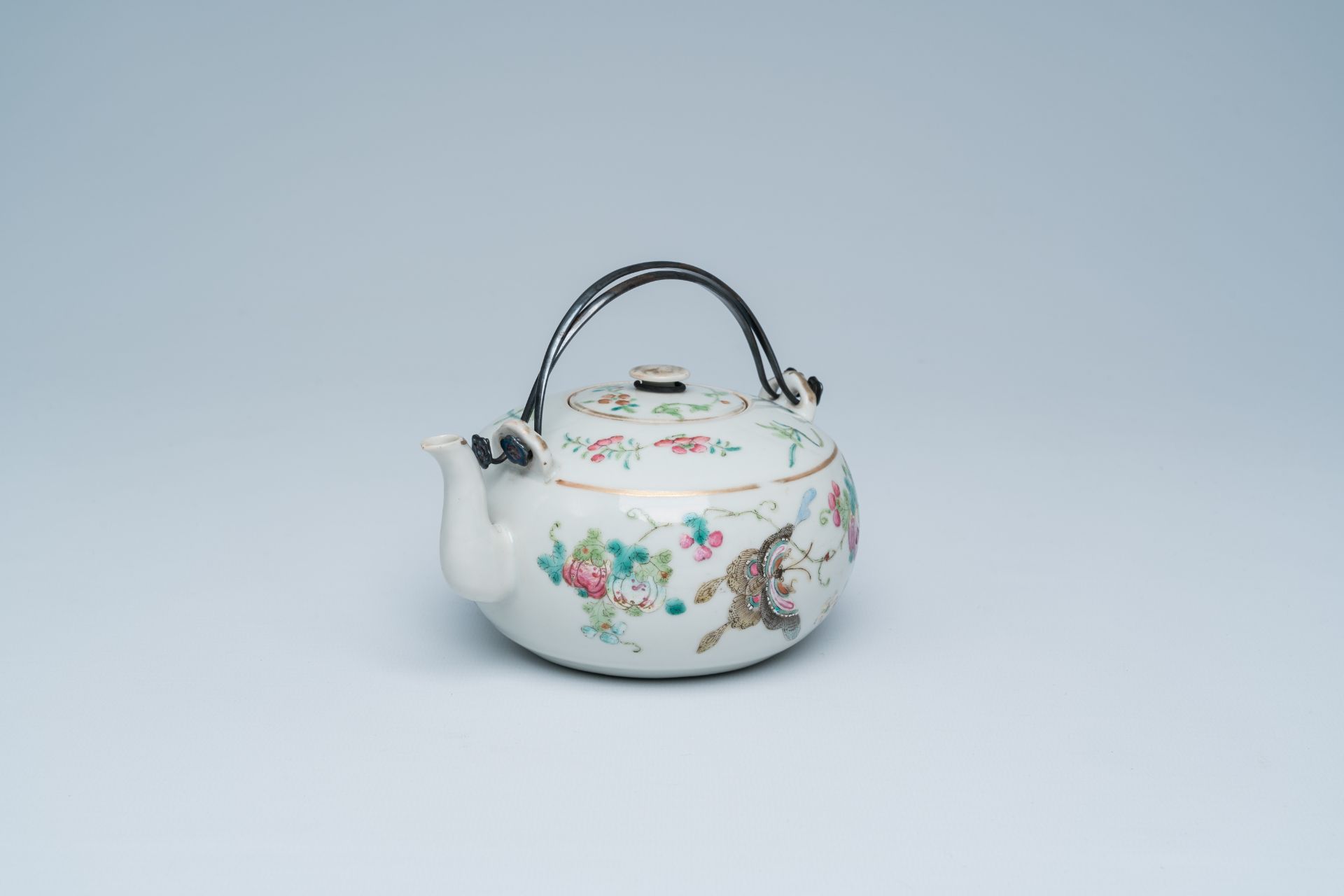 A Chinese famille rose teapot and cover with swallows and butterflies among blossoming branches, 19t - Image 2 of 21