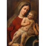 Flemish school: Madonna and Child with the Infant Saint John the Baptist, oil on canvas marouflated