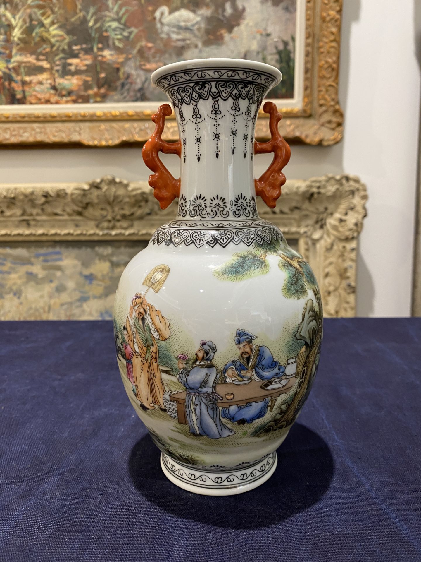 A Chinese famille rose vase with sages in a garden, Qianlong mark, 20th C. - Image 7 of 16