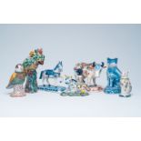 Seven blue, white and polychrome Delft-style animal sculptures, incl. Desvres and Makkum, 19th/20th