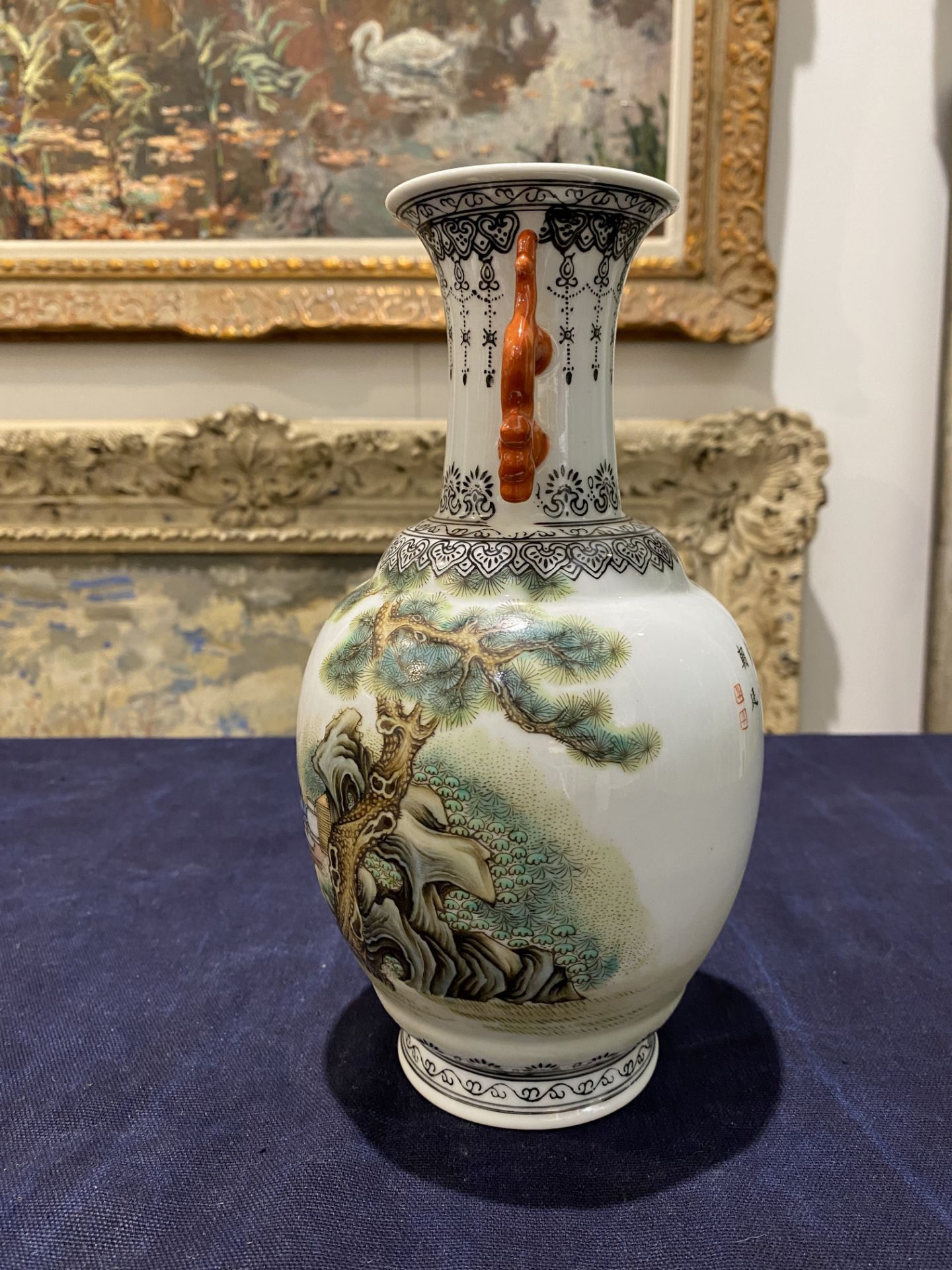 A Chinese famille rose vase with sages in a garden, Qianlong mark, 20th C. - Image 8 of 16
