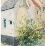 Armand Heins (1856-1938): View of a chapel, mixed media on paper, with dedication to Anna De Weert (
