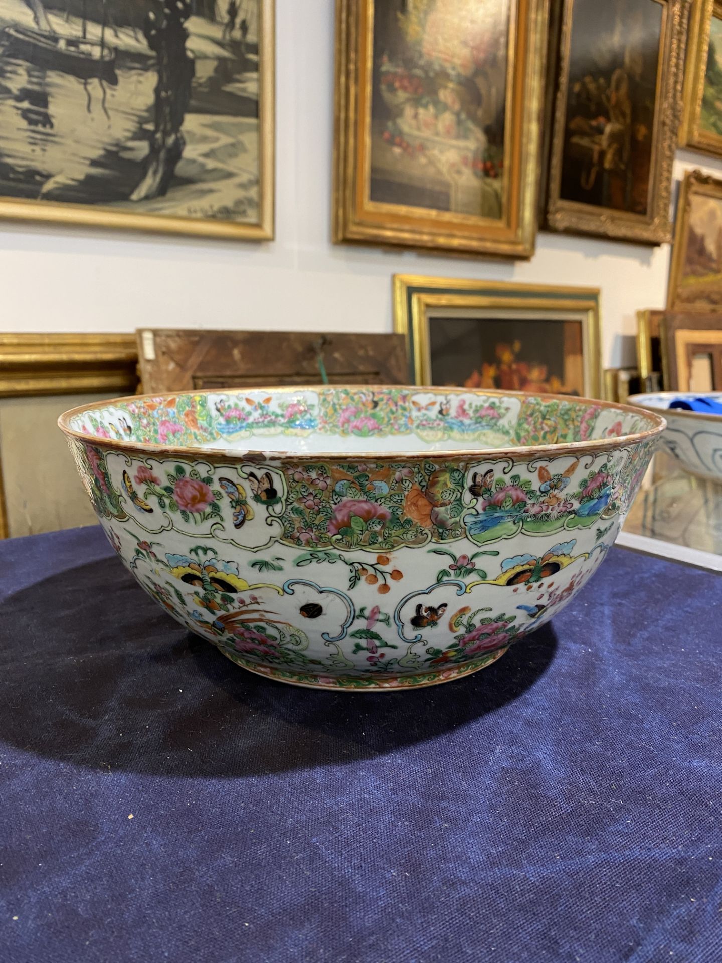 A Chinese Canton famille rose Islamic market bowl with birds and butterflies among blossoming branch - Image 10 of 18