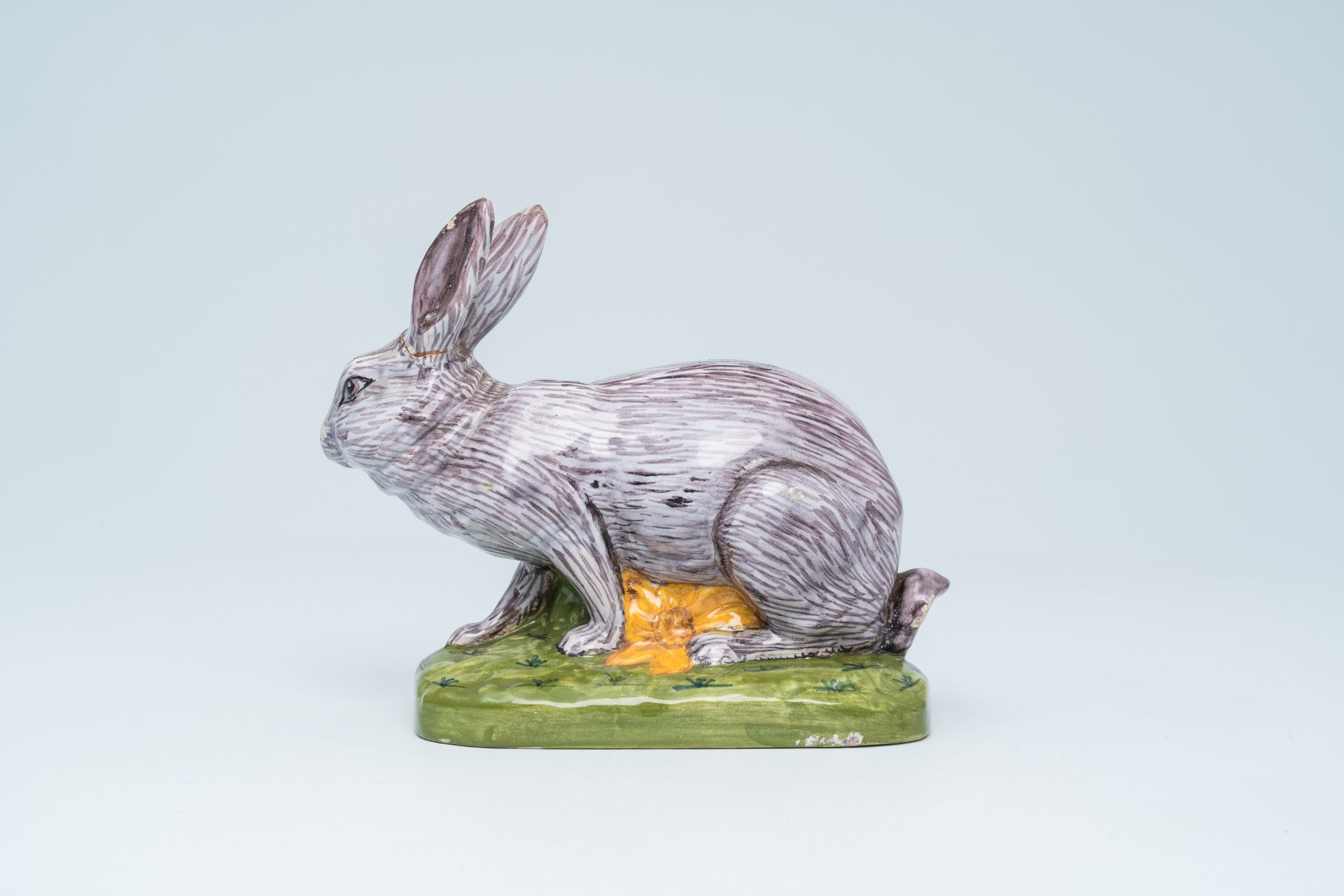 A polychrome model of a rabbit, Desvres, North of France, ca. 1900 - Image 4 of 7