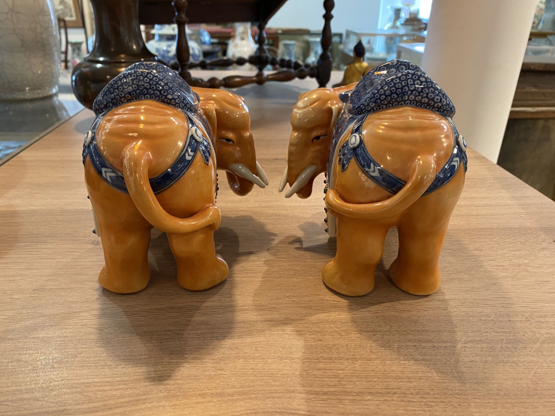 A pair of Chinese polychrome models of elephants, 20th C. - Image 12 of 15