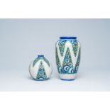 Two Boch Keramis Art Deco crackle glazed vases with polychrome design, La Louviere, first half 20th