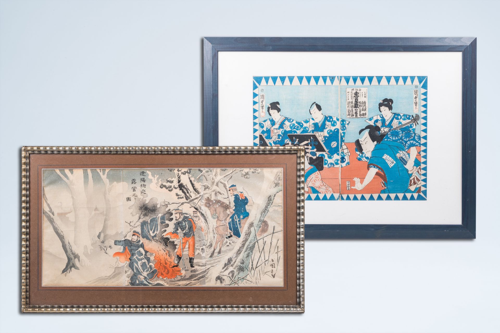 Two Japanese Ukiyo-e woodblock prints, Utagawa Kunisada II (1823-1880) and Kunimasa Utagawa V (1874-