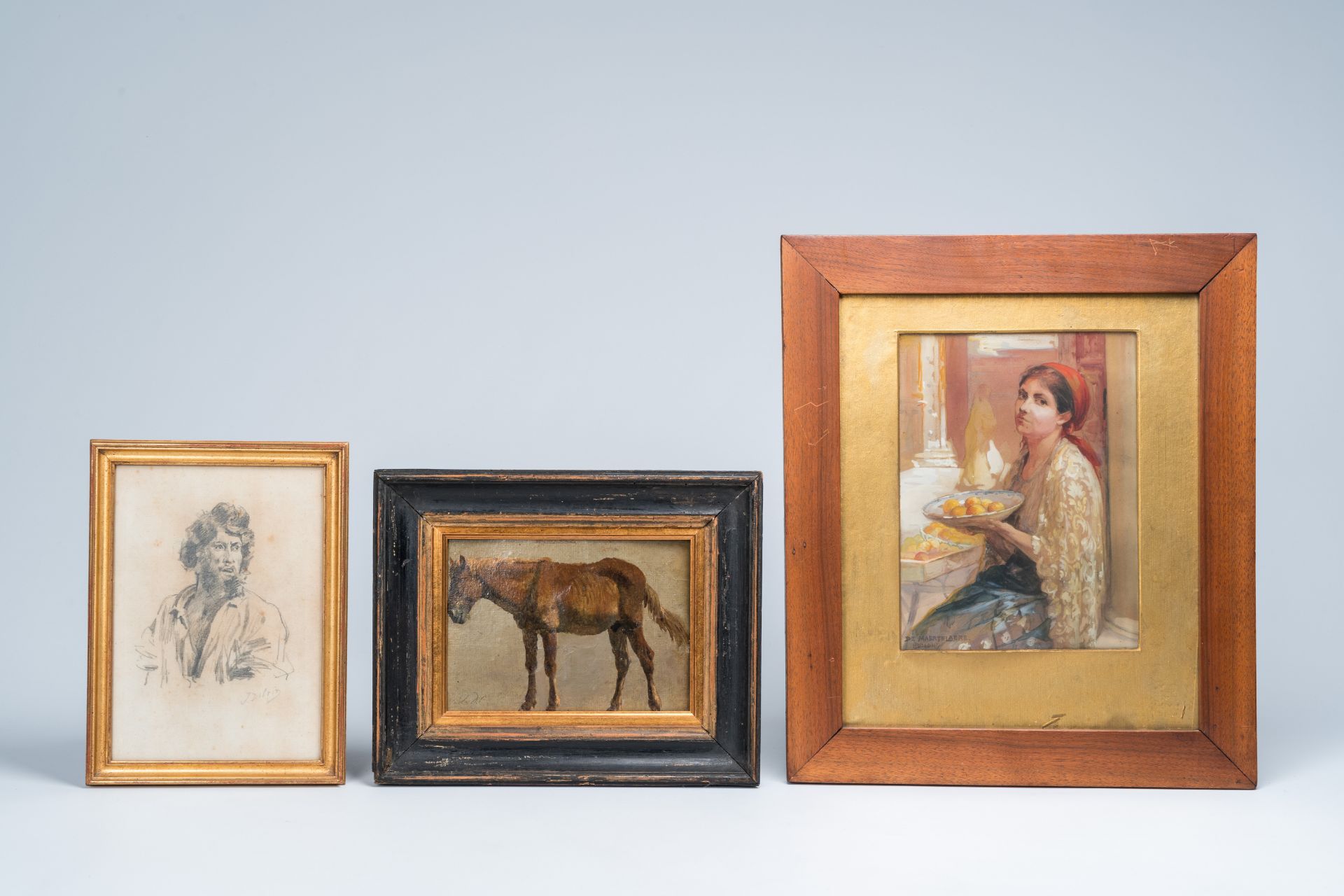 Belgian school: Five various works, mixed media, 19th/20th C. - Image 2 of 11