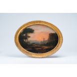French school, in the manner of Claude Lorrain (1600-1682): Sunset in a mediterranean landscape, oil