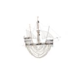 A large most probably French crystal 'ship' chandelier, 20th C.