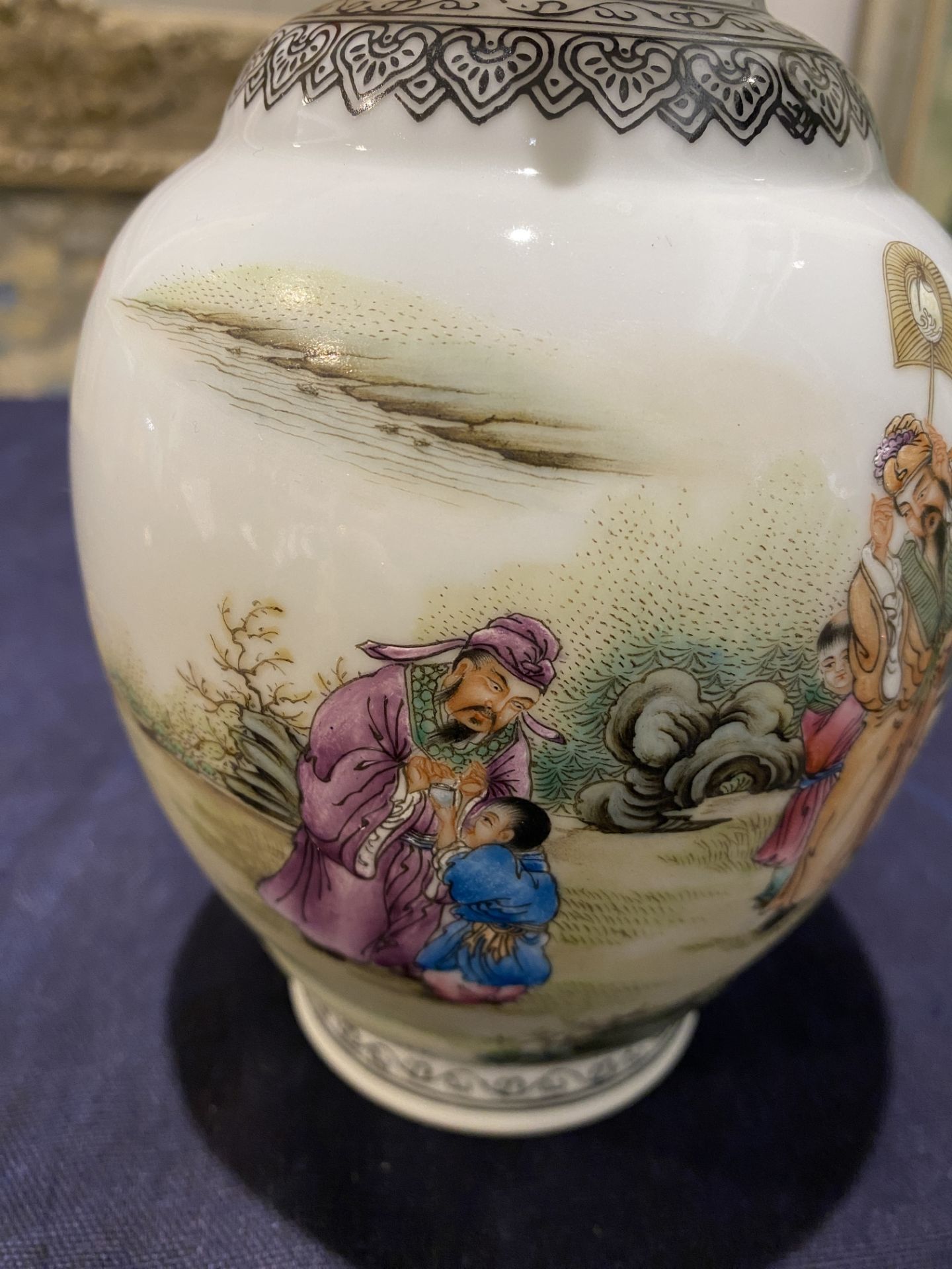 A Chinese famille rose vase with sages in a garden, Qianlong mark, 20th C. - Image 14 of 16