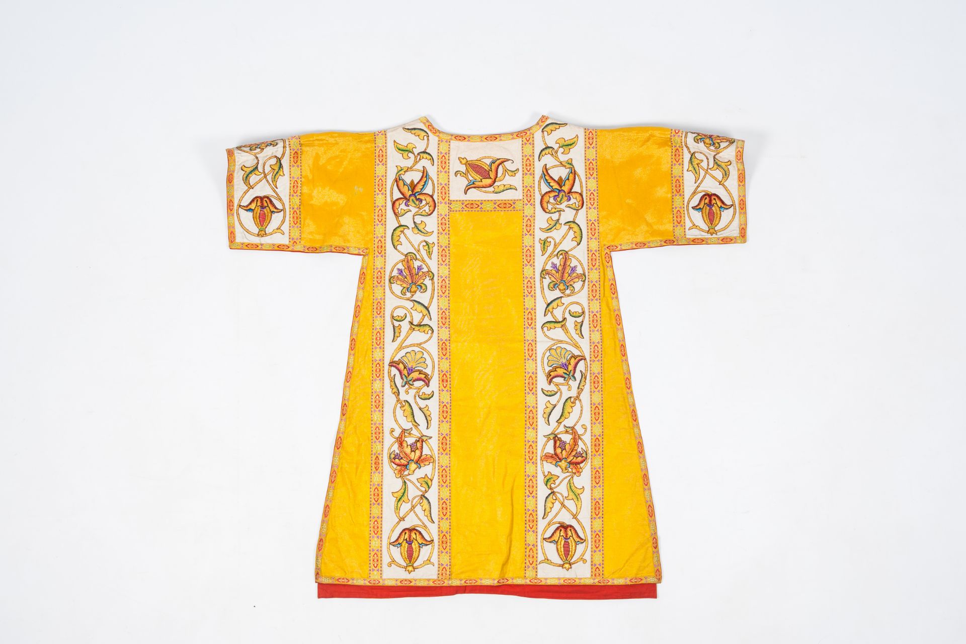 A Gothic Revival gold and silver thread dalmatic with embroidered floral design, 20th C. - Image 3 of 3