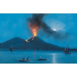 Italian school: View on an erupting Vesuvius in Naples, gouache on paper, second half 19th C.