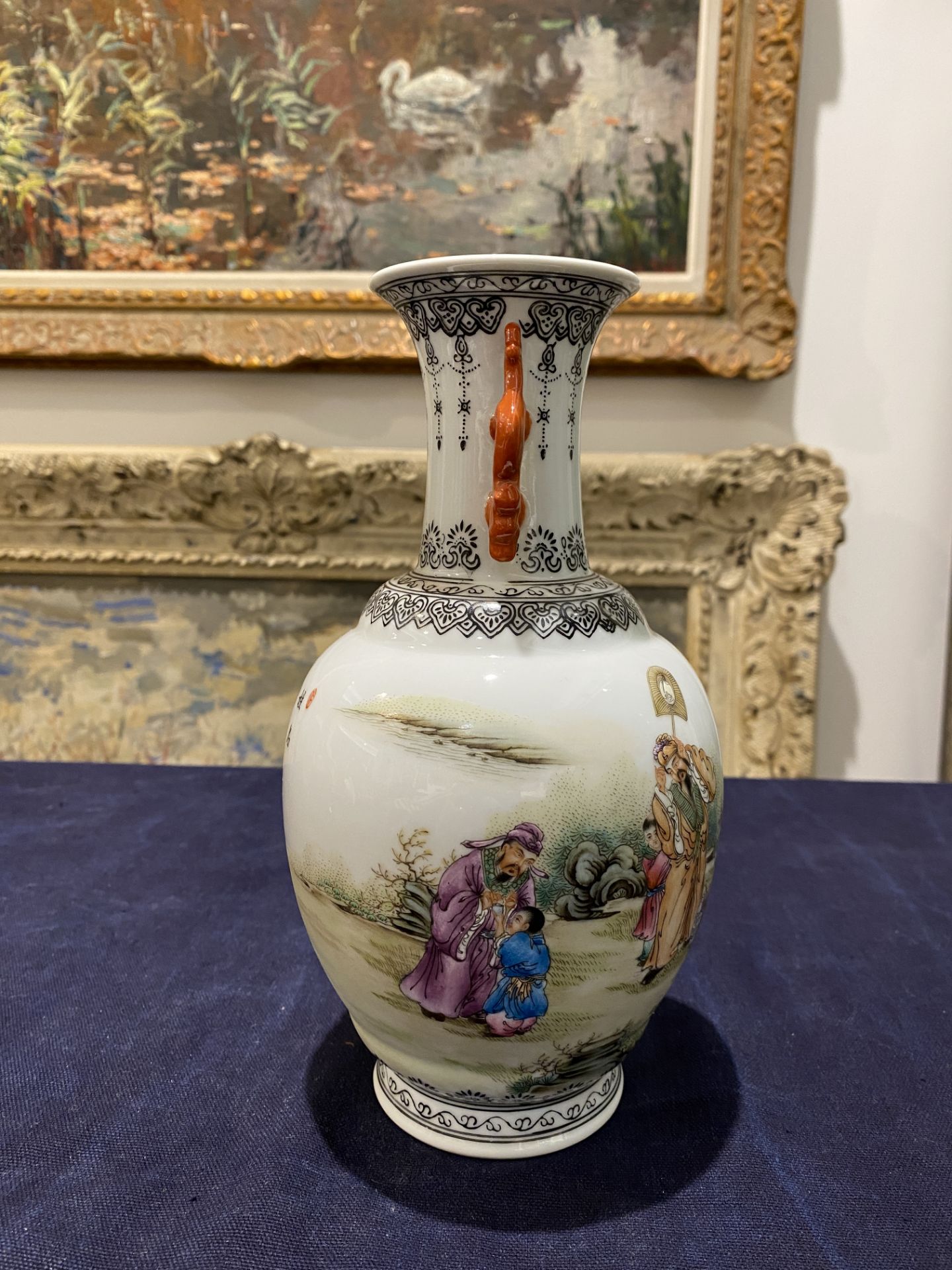 A Chinese famille rose vase with sages in a garden, Qianlong mark, 20th C. - Image 10 of 16