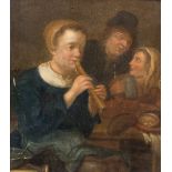 Flemish school: Peasants making merry in an inn, oil on panel, 18th C.