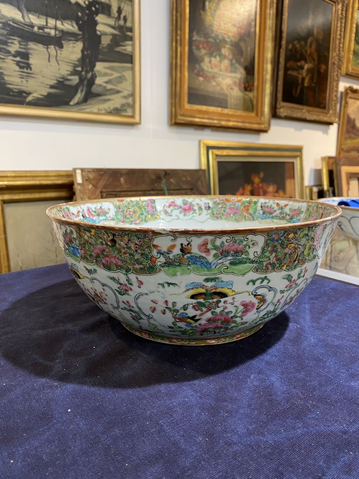 A Chinese Canton famille rose Islamic market bowl with birds and butterflies among blossoming branch - Image 11 of 18