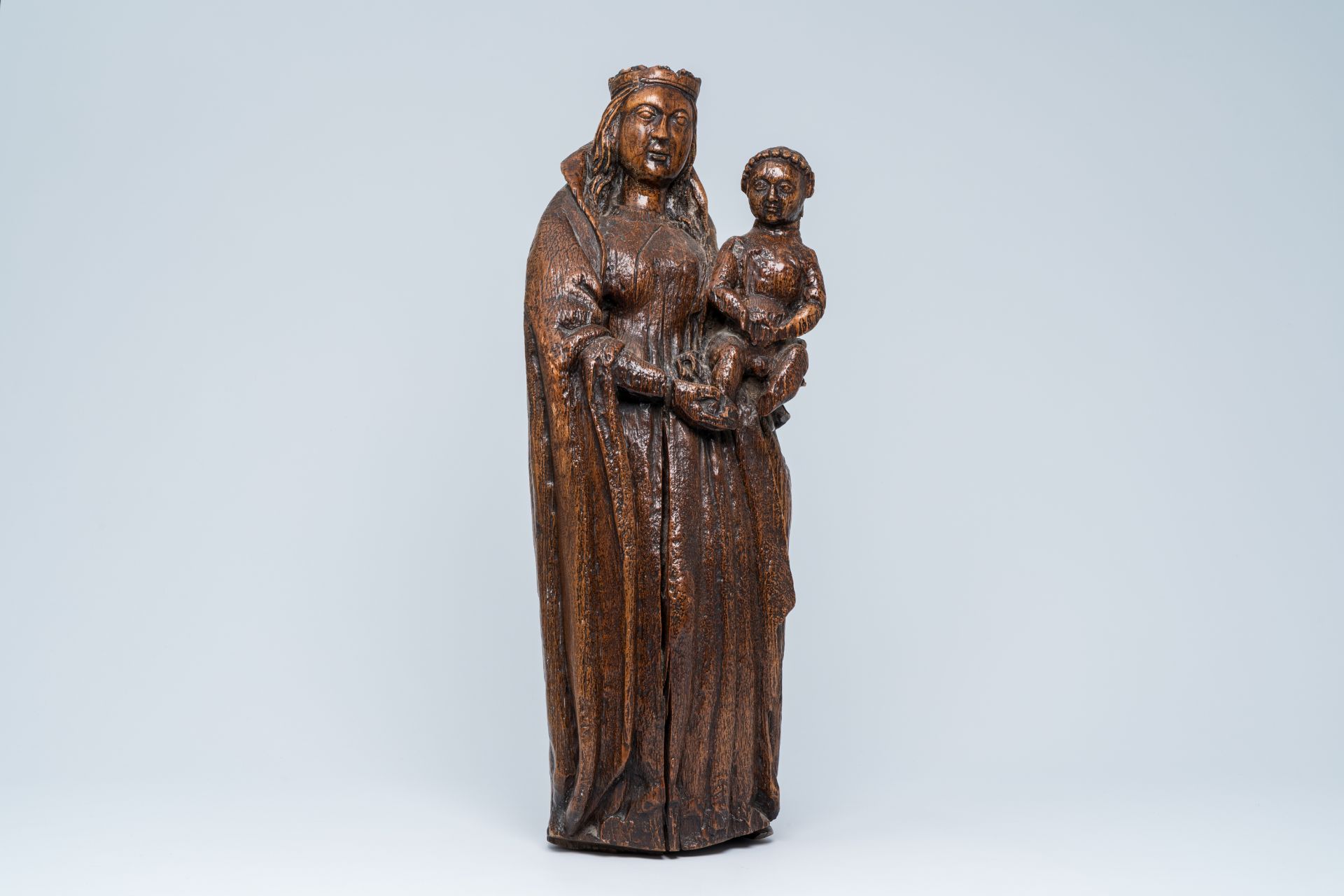 A carved wood Madonna and Child, 17th C.