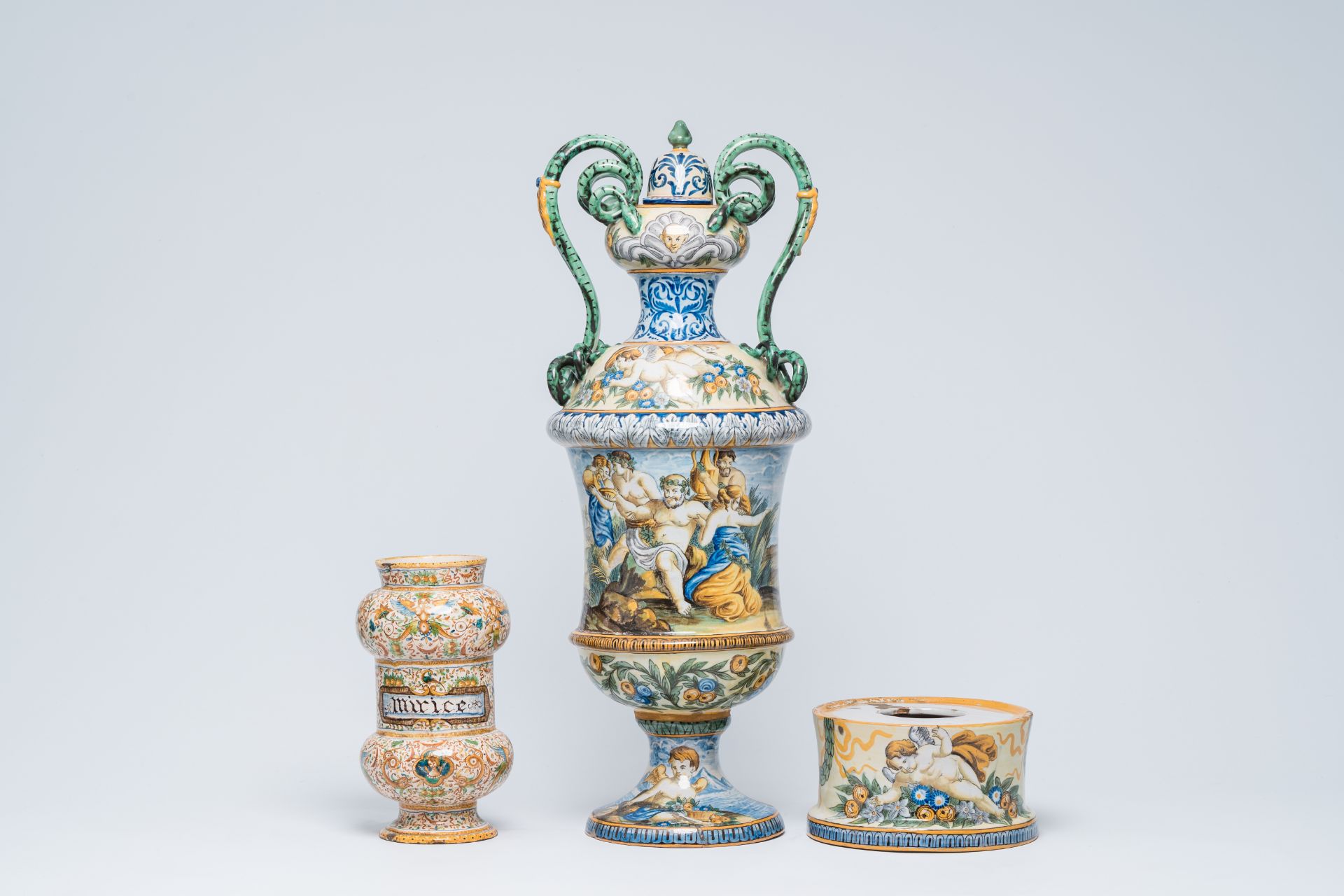 A large Italian maiolica vase and an albarello, 19th C. - Image 5 of 9